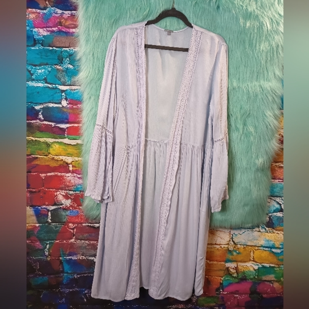 Charlotte Russe Light Blue Open Front Long Bell Sleeve Knit Cardigan or Robe XL